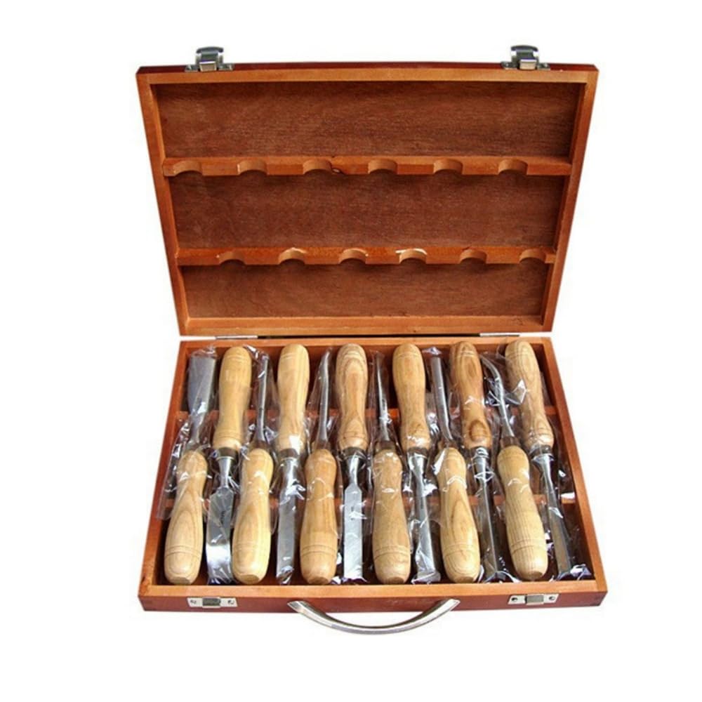 fancyfly Wood Carving Tools, Steel Carving Chisel Set of 12, For Woodworking, DIY Only, Shock Resistant, Professional Grade Carpenter Only Set, Real Wood Handle, Excellent Sharpness, Standard : DIY, T