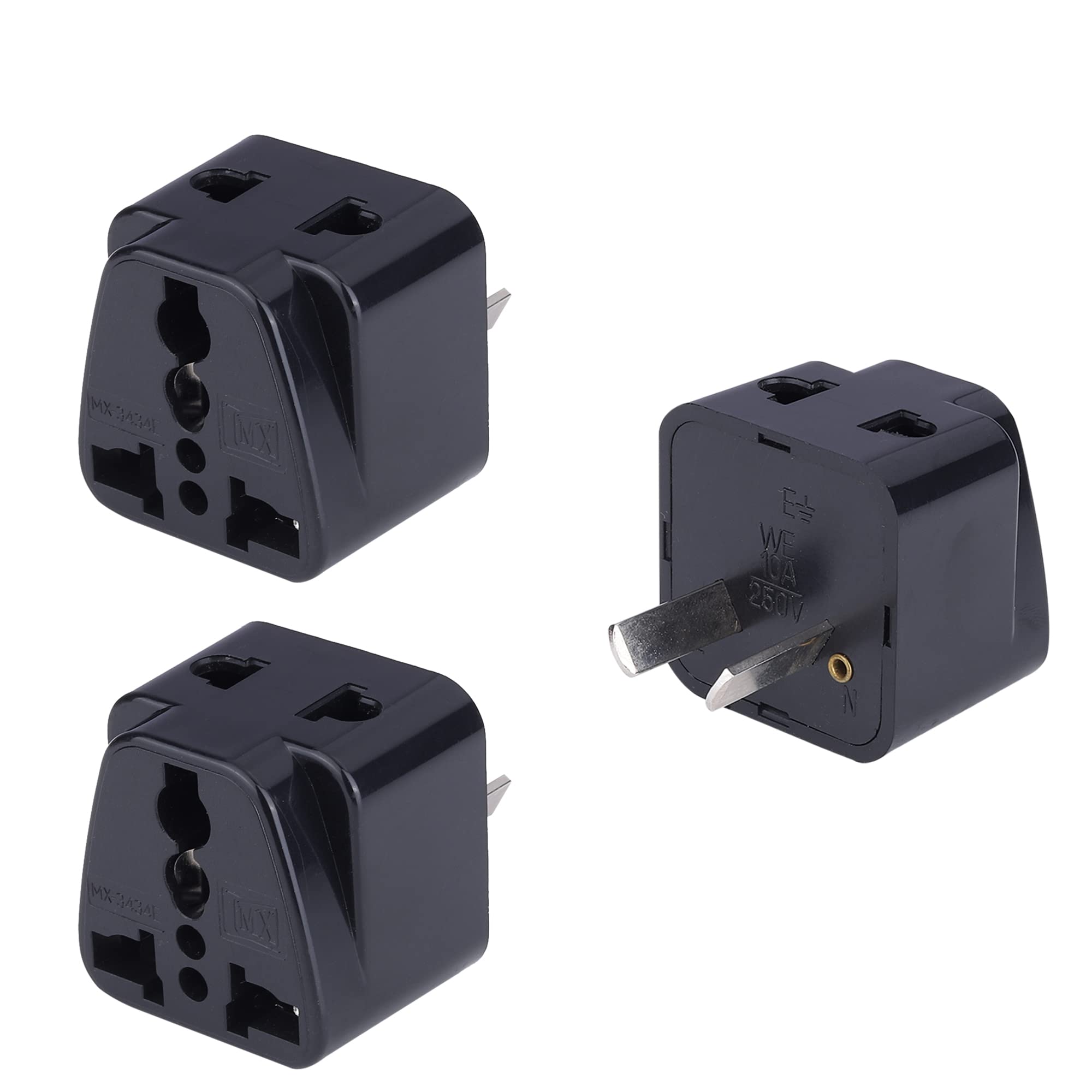 MX Universal Travel Adapter MX‑3434E‑3 (Pack of 3) – India to Australia Type I 2‑in‑1 Conversion Plug, Universal Socket, Compact & Durable (Black)-image-22