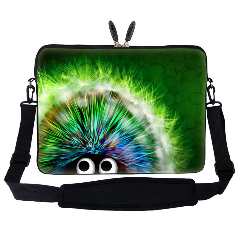 Meffort Inc 17 17.3 inch Neoprene Laptop Sleeve Bag Carrying Case with Hidden Handle and Adjustable Shoulder Strap - Cute Green Porcupine