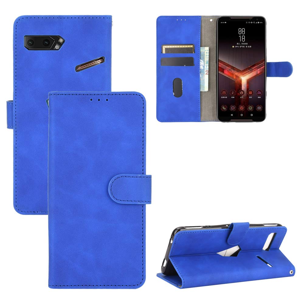 Compatible with Asus ROG Phone 2 Cover,Compatible with Asus ROG Phone II ZS660KL Magnetic Closure Card Holder Flip Stand Blue