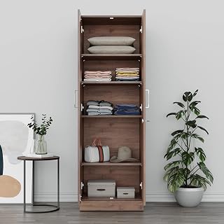 Wakefit Wardrobe for Bedroom | 1 Yr Warranty | Cupboard for Bedroom, Almirah, Wooden Wardrobe, Multi-Shelves Storage, Density:680–750 kg/m³, Free Installation from Brand (Twill - Columbian Walnut)