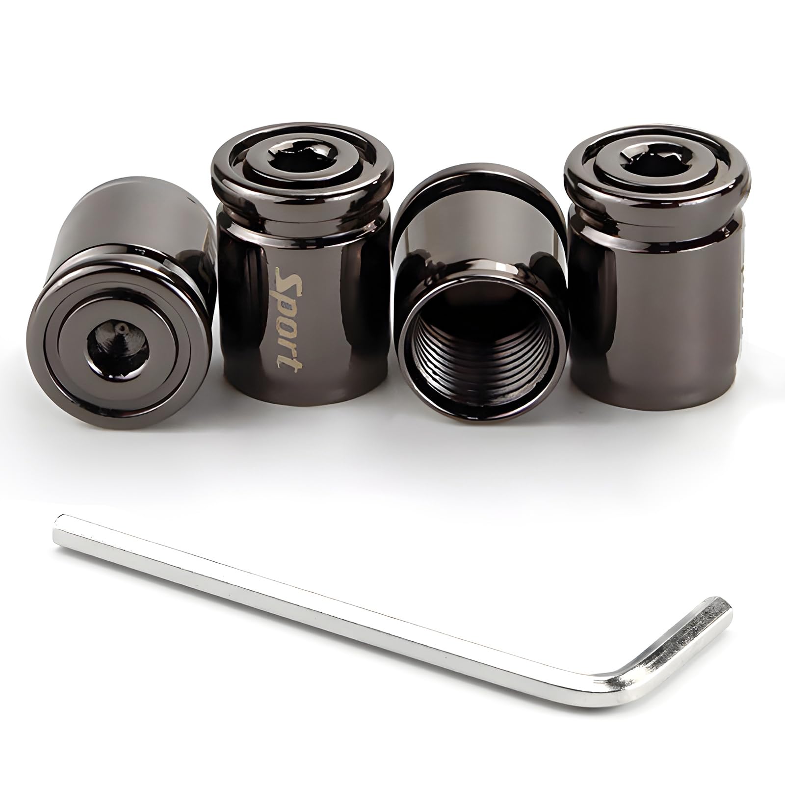 4PCS Locking Car Tire Valve Stems Caps, Anti-Theft Auto Wheel Valve Stem Covers with O Rubber Seal, Universal Stainless Tyre Air Stems Cover for Cars, Bicycles, Motorcycles (Black)