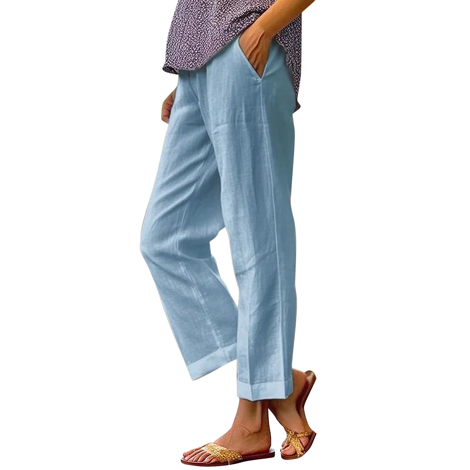 Womens Cotton Linen Palazzo Pants Pants Long Drawstring Linen Women Waist Cotton Casual Pants Women Linen Palazzo