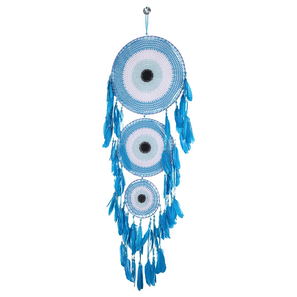 Holibanna Hochzeitstraumfänger aus Baumwollfaden 40cm mit Blauem Punktmuster Handgewebtes Traumfänger Ornament als Wanddekoration für Hochzeit und Fest