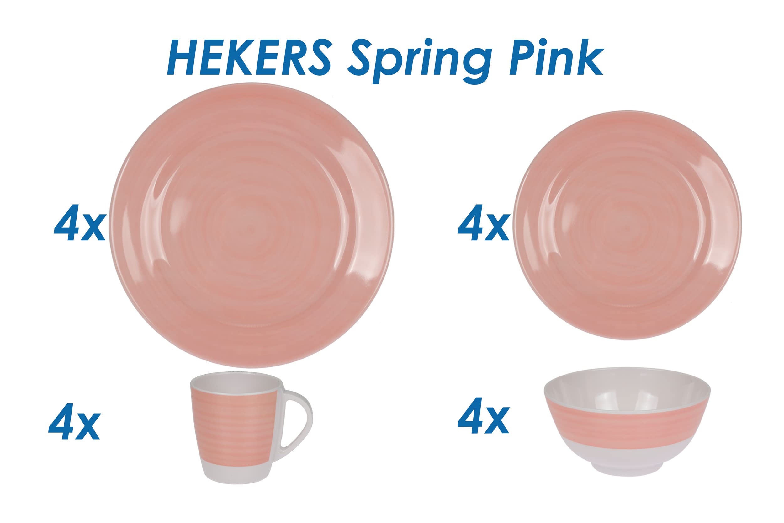 Geschirr-Set 100% Melamin Geschirr (4-24 teilig) Spring elfenbeinweiß/rosa rund (16)