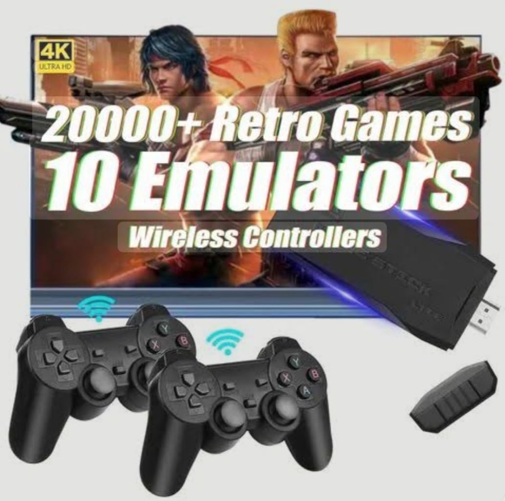 M8 4K Game Stick Lite 64GB with Dual 2.4G Wireless Game Controllers | Plug & Play Retro Console with 10000+ Classic Games | HDMI TV Video Game Console | Black 2