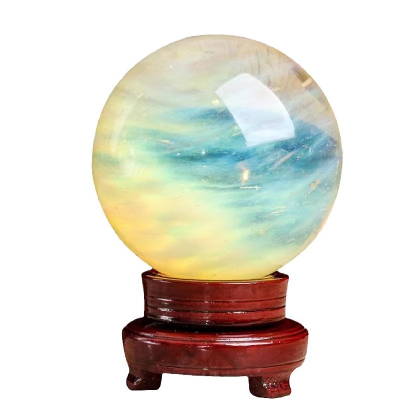 QWZTAEOZA Crystal Sphere, Yellow Ball Melting with Wooden Stand Citrine Gemstone Divination Sculpture Figurine for Wealth Feng Shui,19cm/7.5in