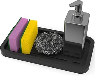 Sponge Holder - Kitchen Sink Organizer - Sink Caddy - Silicone Sink Tray - Soap Holder - Spoon Rest - Multipurpose Use (Bl...