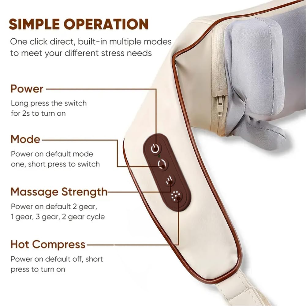 6D Masseur Cervical, Sans Fil Masseur dos et cervicales avec Massage par Pétrissage, 2 Niveaux de Chauffage et Housse Lavable, pour Cou, Dos, Jambes, Épaules, Cadeaux pour Hommes, Femmes