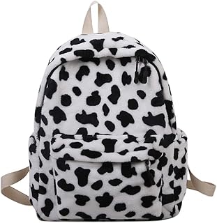 Zaino da donna con stampa di mucca, in peluche, grande capacità, per studenti e ragazze