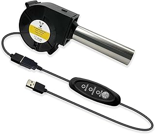 97 mm x 33 mm BBQ Air Mover Inflatable Small Blower Fireplace Fan, with Metal Duct, DC 5V USB Variable Speed Centrifugal Fan, for Barbecue,Camping,Waste Oil Furnace, Outdoor Cooking,Wood Stove