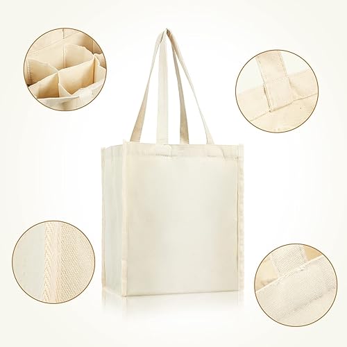 Miniatura 2 de Berlune 3 piezas de bolsa de vino reutilizable de 6 botellas con divisor de lona, lavable, portátil, bolsa de transporte de vino resistente para