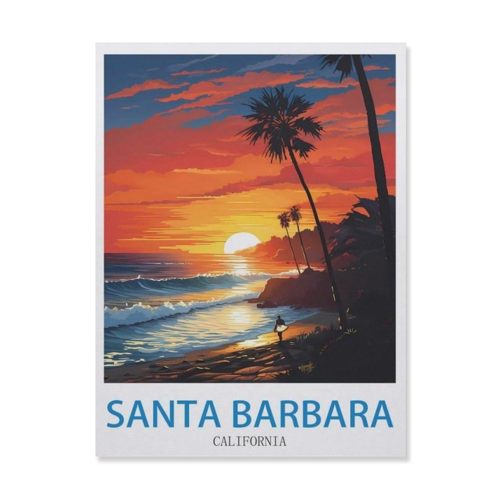 Vintage Wall Decor Metal Poster Plaque，Santa Barbara California，Sign Farmhousenostalgic Tin Sign For Home Cofe Kitchen Pub Bar Wall Decor(15x30cm）6x12 inch-EI6