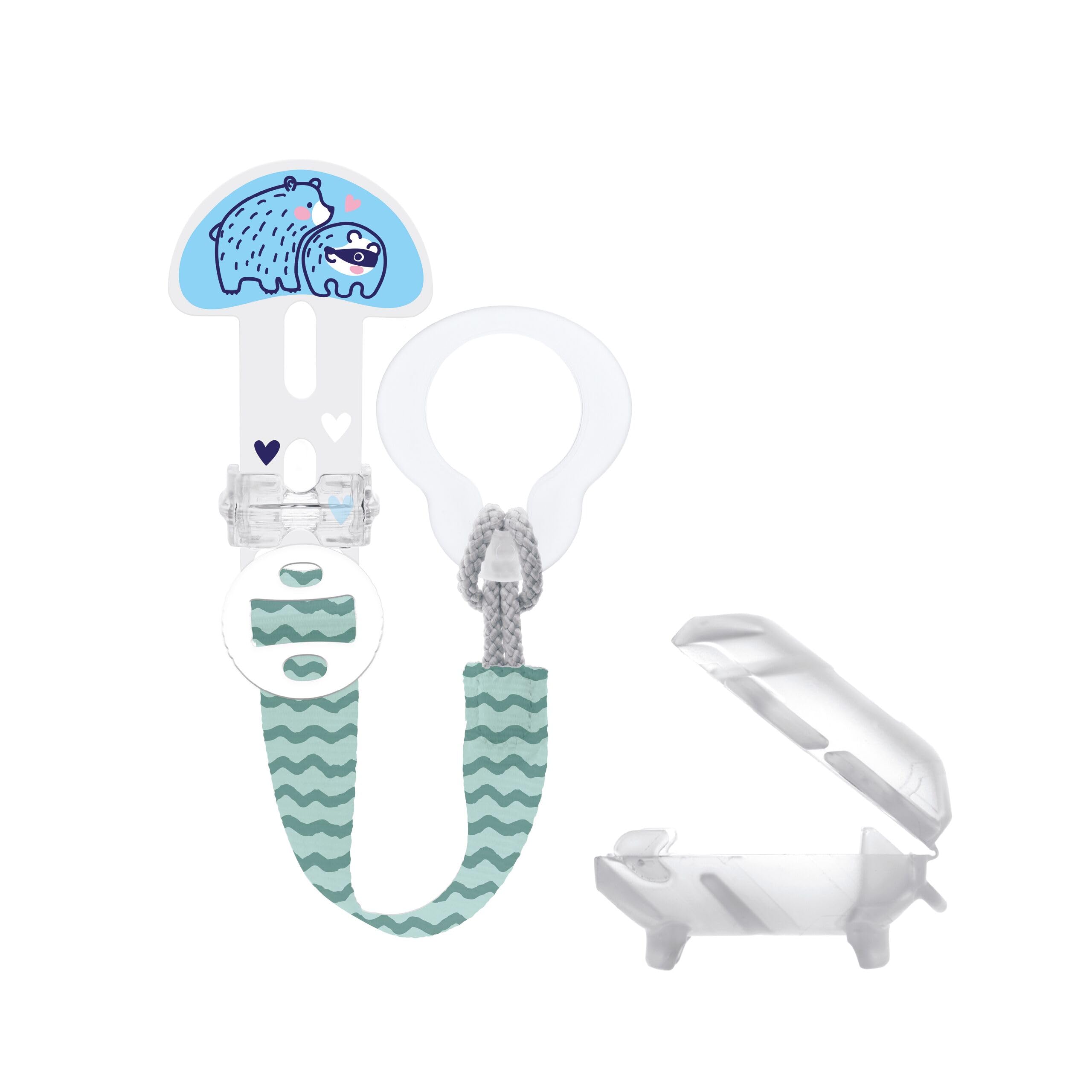 MAM Clip it! & Cover Catenella Portaciuccio, Catenella ciuccio 0+ mesi regolabile con anello rimovibile e con salvasucchietto, Compatibile con accessori neonato e succhietti, Azzurro chiaro