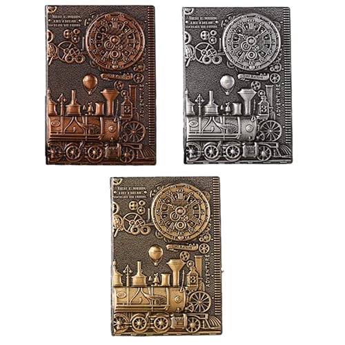 LUAMY ヴィンテージ ノート レトロ 雑貨 文房具 アンティーク a5 手帳 日記帳 インテリア 機関車 かわいい ギフト (ゴールド)