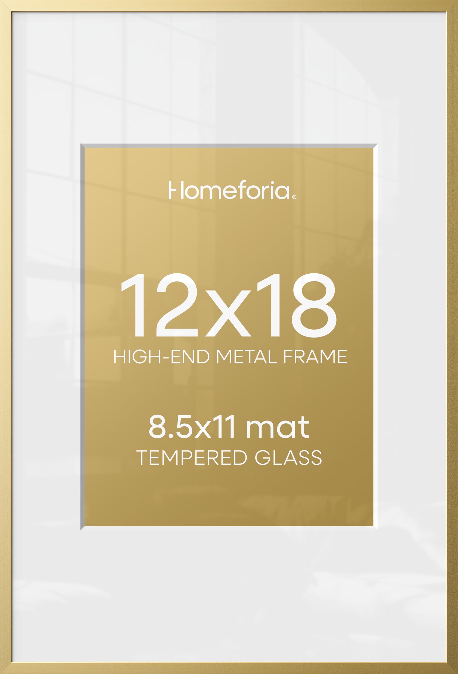 Homeforia 12x18 Gold Picture Frame, High-End Metal, 8.5x11 Mat, Glass | High End Aluminum, Tempered Glass, Acid-Free 8.5x11 Removable Mat, 12x18 in Edge-to-Edge Display 18x12, Wall Kit, Set Of 3