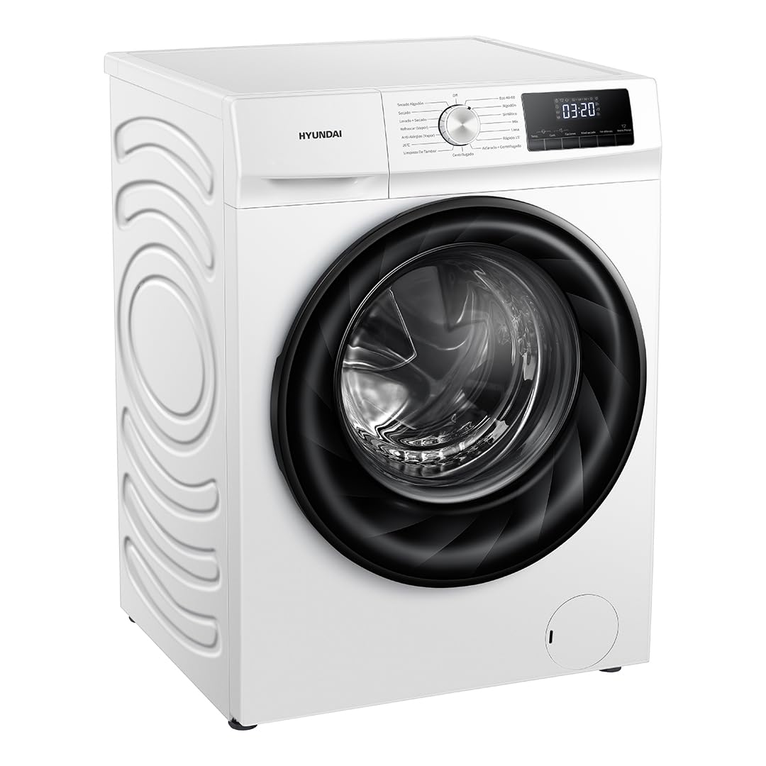 Hyundai Lavadora Secadora 9Kg Carga Frontal Blanco HLS9614ADW00. 1750W, 1400rpm, Motor Inverter, Programas, Función Stop&Go, Tambor Waterdrop, Clase de Eficiencia Energética D