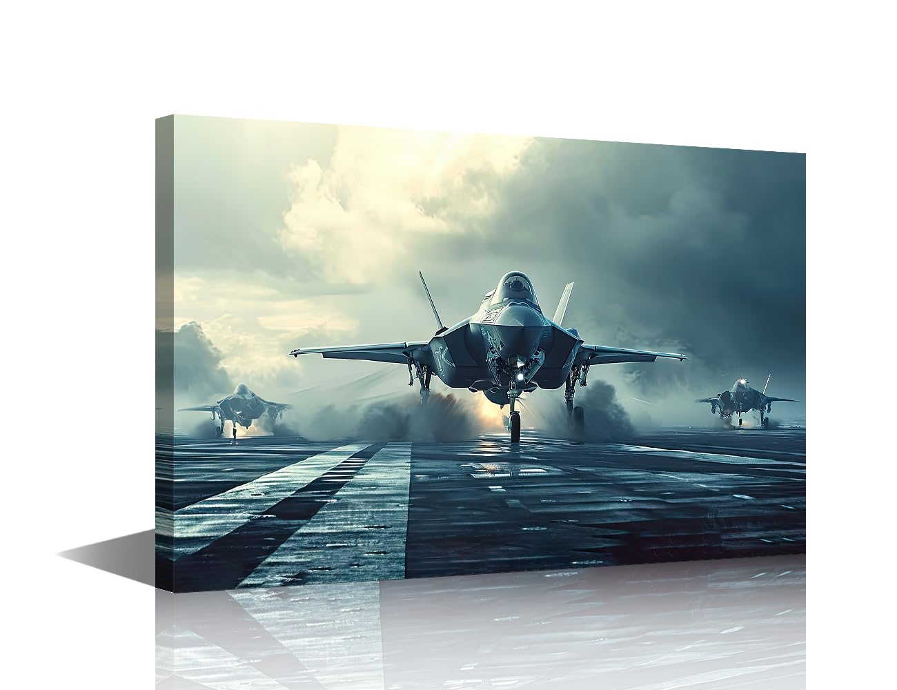 Aircraft Carrier Poster Print on Canvas American Warship Wall Decor Military Fighter Wall Art 1 Panel Pictures for Bedroom Stretched and Framed Ready to Hang (16''Wx 24''H)