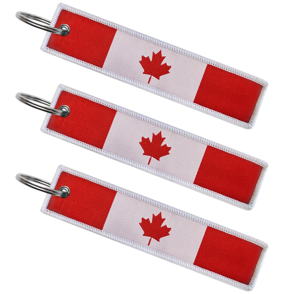 FHZJKJX 3 Pack Canada Flag Canadian Flag Keychain Tag with Key Ring - Keys, Cars, Motorcycles, Backpacks, Luggage and Gifts - EDC