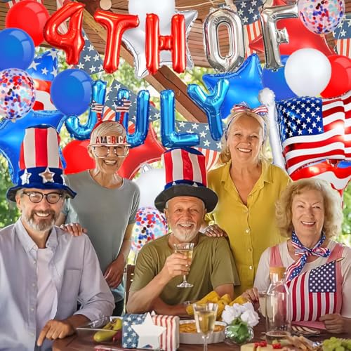 Image of 4th Of July Balloons 16 Inch, American Flag Balloons, 12 Inch Red White Blue Balloon And Star Balloon For Presidents, Patriotic, 4th Of July Decorations