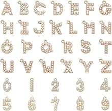 WADORN 36 ensemble de Breloques Lettres et Chiffres 26 pendentif Alphabet AZ avec Perle D'Imitation en Résine Blanche et 10 pendentifs à chiffres en Alliage Doré pour Collier Bracelet Bijoux DIY