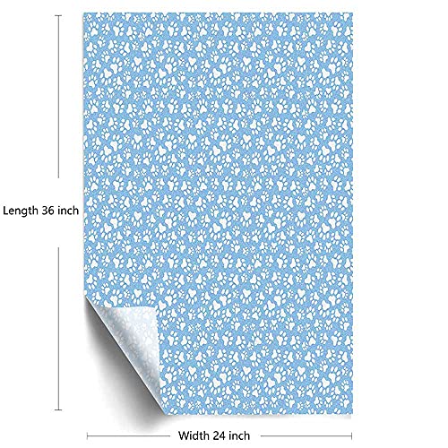 Paw Print Window Film Privacy,Animal Themed Pattern With Pet Foot Marks On Blue Toned Background Print Removable Glass Sticker For Bathroom Kitchen Room Office,Sky Blue And White 24X36 Inch #TOP3