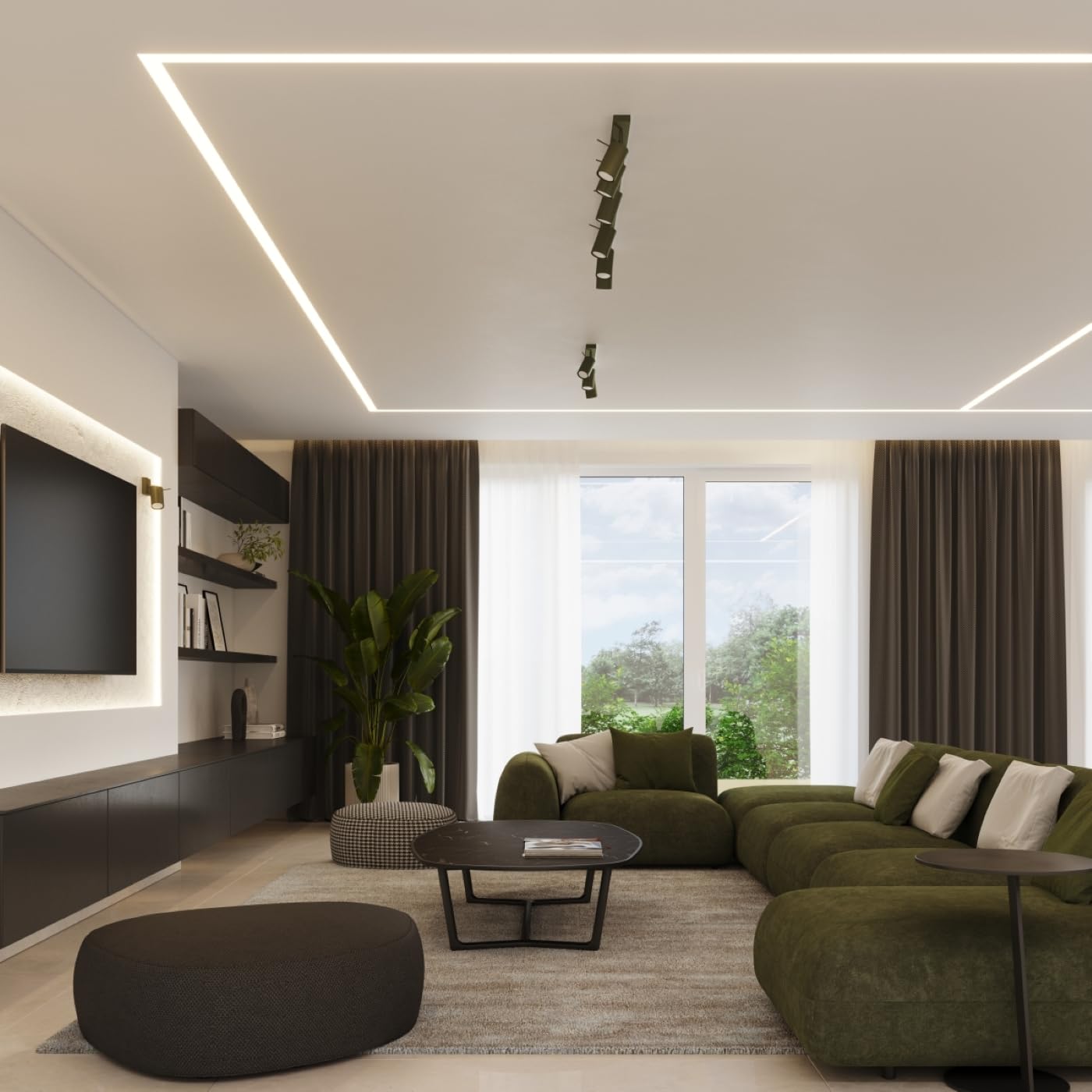 SOLLUX lighting Lampada da soffitto plafoniera faretto da soffitto acciaio 6 fiamme lampada LED lampadina 4000K verde oliva Briix