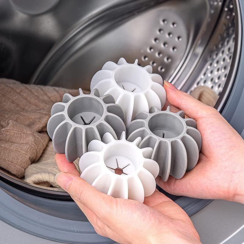 Image of Silicone Laundry Balls for Washing Machine (Set of 10) - Reusable Anti-Tangle & Anti-Winding Washer Balls for Deep Cleaning - Grey & White Fabric Softening Scrubber Balls for Clothes & Bedding