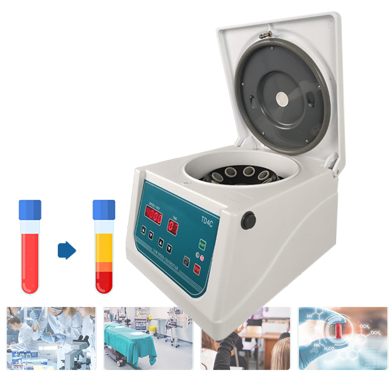 Wirówka laboratoryjna, cyfrowa wirówka stołowa, z cyfrowym wyświetlaczem LCD, kontrolą czasu i prędkości, mini wirówka naukowa 4000 obr./min, wirówka laboratoryjna z cyfrowym wyświetlaczem