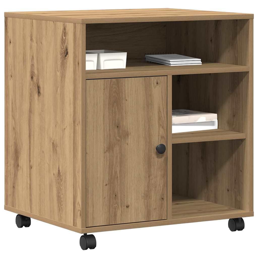Soporte para impresora de madera de roble Artisan, 60 x 50 x 67 cm, con ruedas, carrito auxiliar móvil para oficina y oficina en casa, soporte compacto para impresoras, escáneres, archivos y