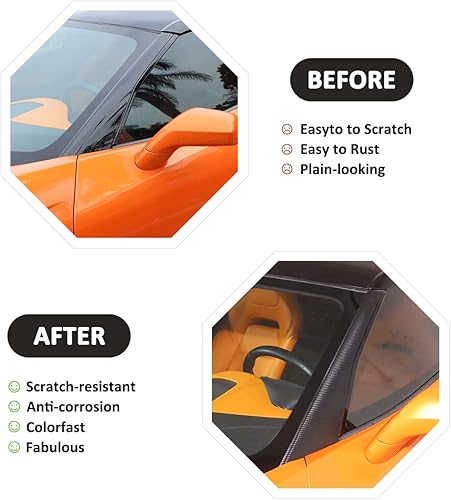 Miniatura 9 de Adhesivo de PVC para parabrisas delantero de coche, adhesivo para Chevrolet Corvette C7 2014-2019 Moldeado exterior del pilar del parabrisas (negro)
