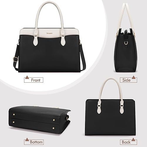 Miniatura 7 de RAINSMORE Bolsa para laptop para mujer, 15.6 pulgadas, impermeable, de piel sintética, bolsa de trabajo, bolso grande para computadora portátil para