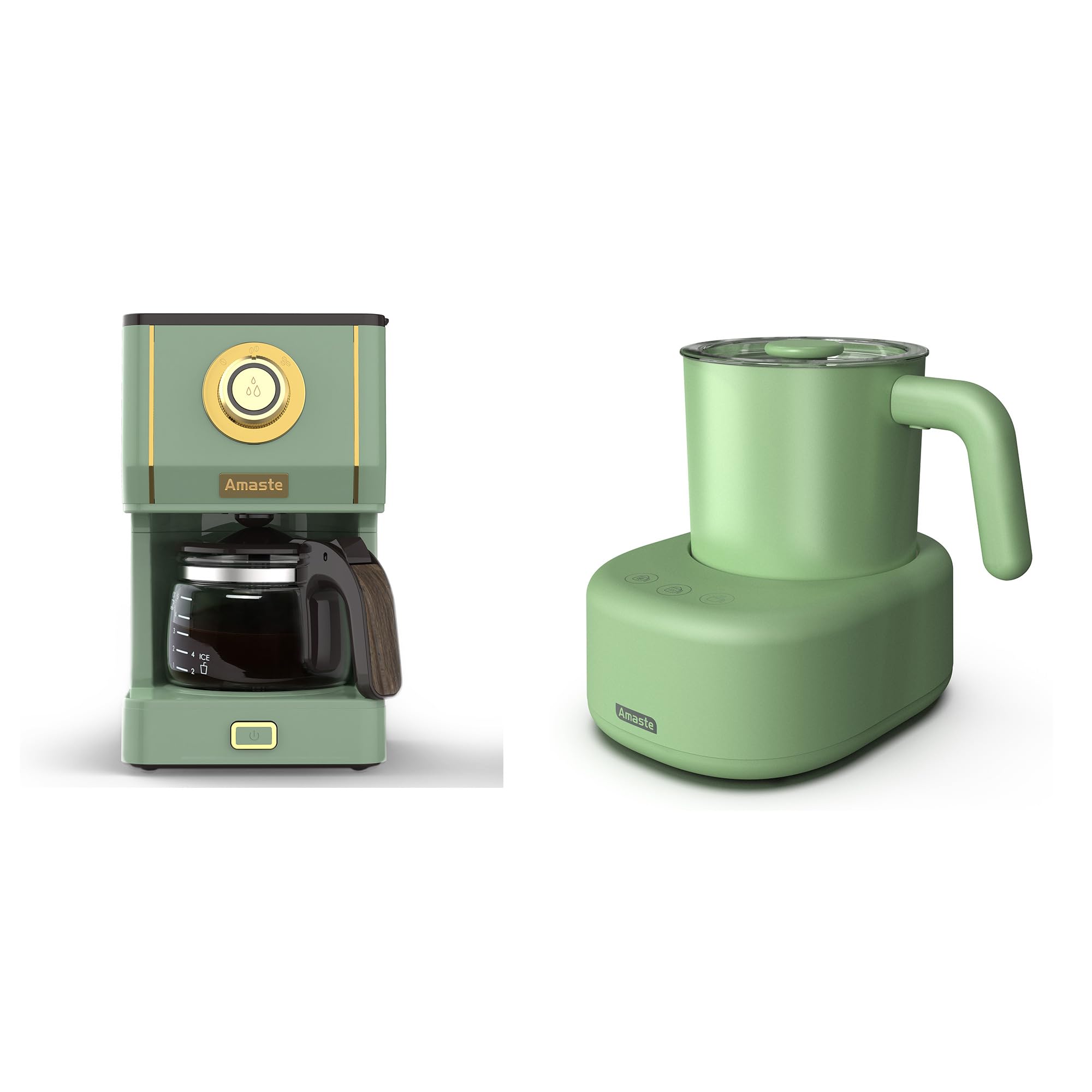 Amaste Retro Coffee Maker & Milk frother Set- Matcha Green