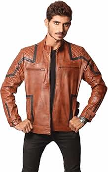 Mens Motorcycle Brown Quilted Vintage Destressed Leather
