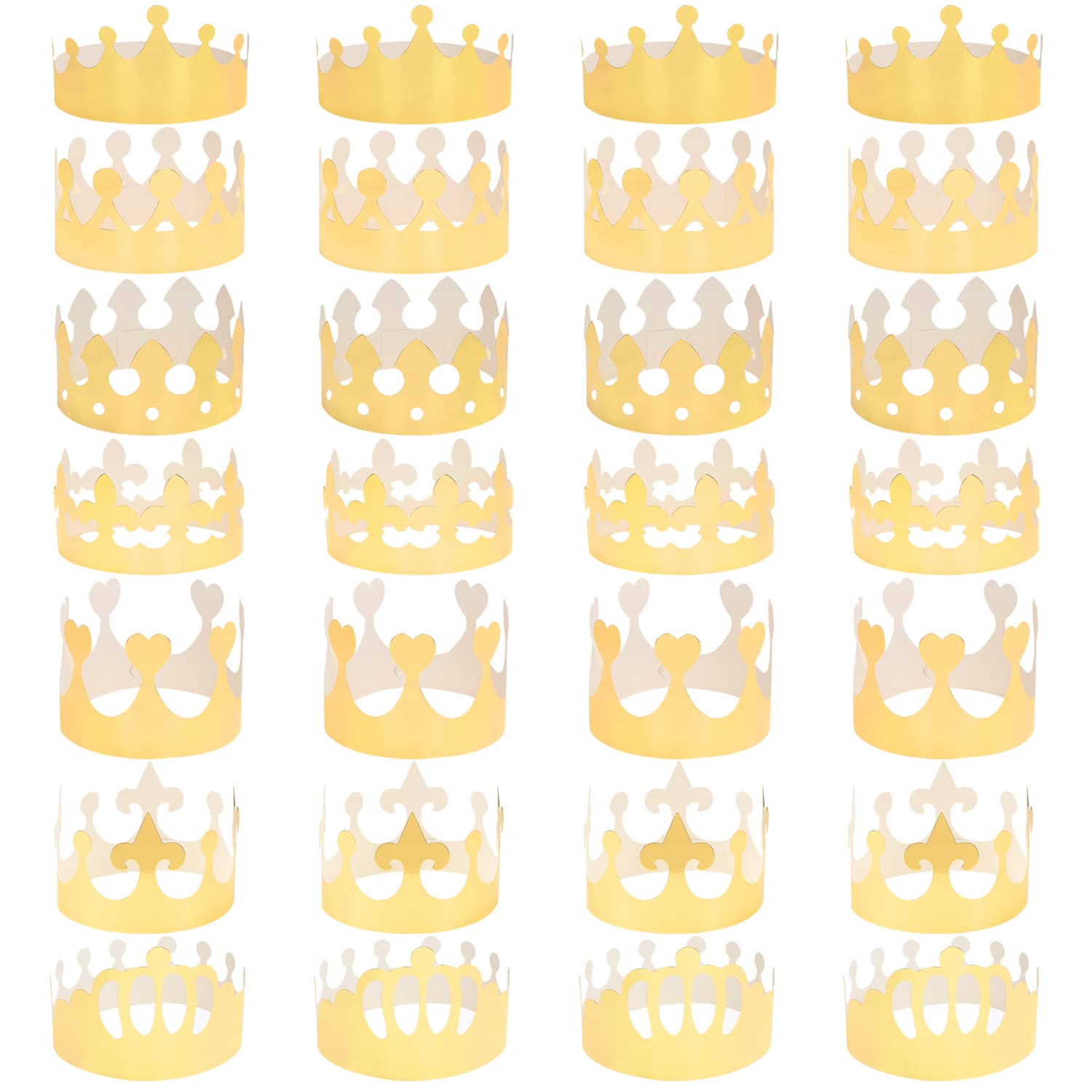 ZWZNBL 28 PCS 7 Styles Gold Crown Birthday Party Hats, Adjustable For Adult Kids Universal Crown Celebration Decorative Hats For Event Celebration, Birthday and Jubilee Party etc.
