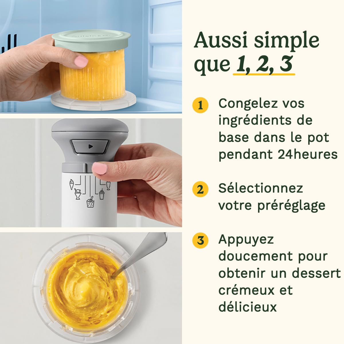 Cuisinart Freeze Wand® Sorbetière | Inclus : 3 pots à dessert de 240 ml | 5 programmes : Glace, Sorbet, Milkshake, Granité, Mélanges | riche en protéines, sans produits laitiers, végan