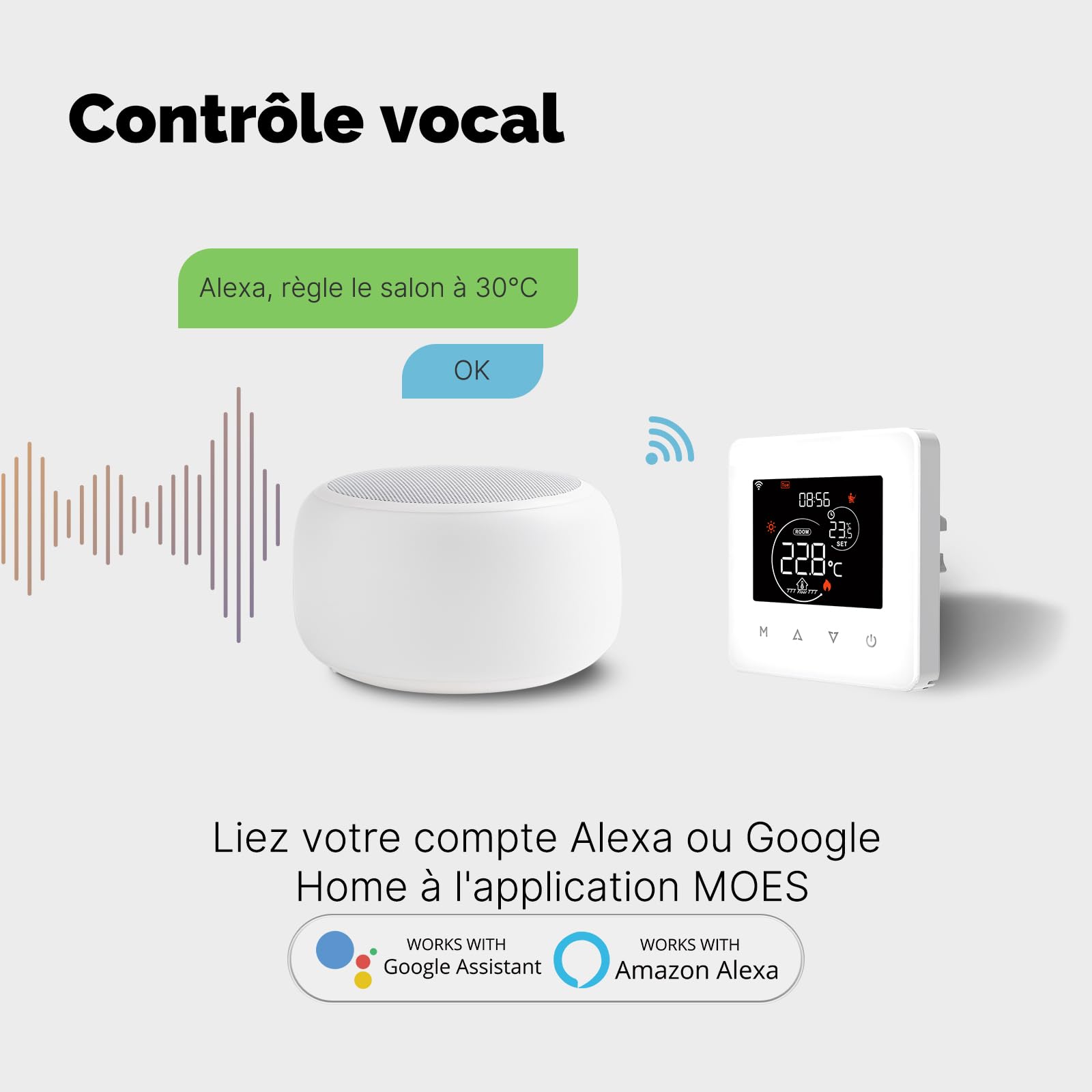 MOES Thermostat Connecté WiFi Chauffage de Chaudière à Gaz, Calendrier et Télécommande sans Hub, Compatible avec Alexa, Google Home 3A, Noir