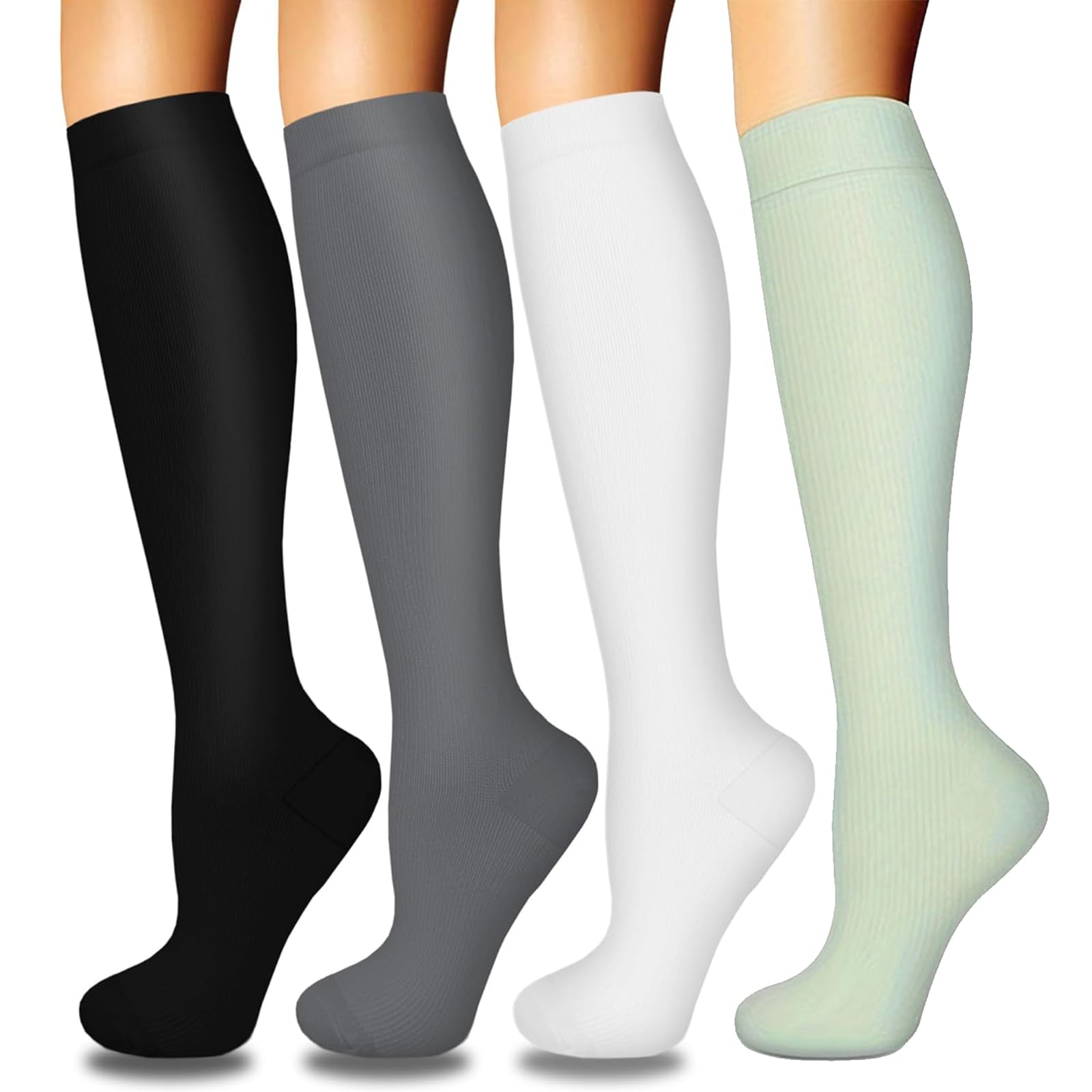 4 Pairs Compression Socks for Women Circulation, Copper Compression Socks, Support for Nurses, Running, Athletic, Travel, Base Layers & Compression Socks for Outdoor Sports, Hiking, Recovery (S/M)