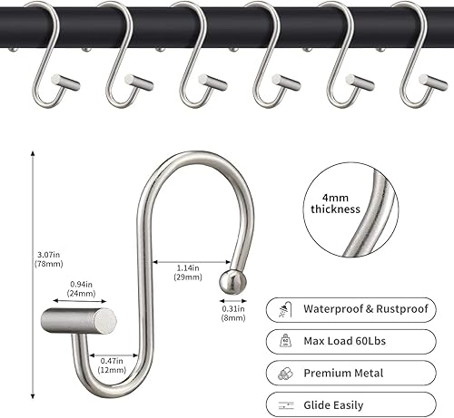 Miniatura 7 de Gracelife Ganchos para cortina de ducha, juego de 12 anillos de cortina de ducha de metal resistentes a la corrosión para baño, ganchos decorativos