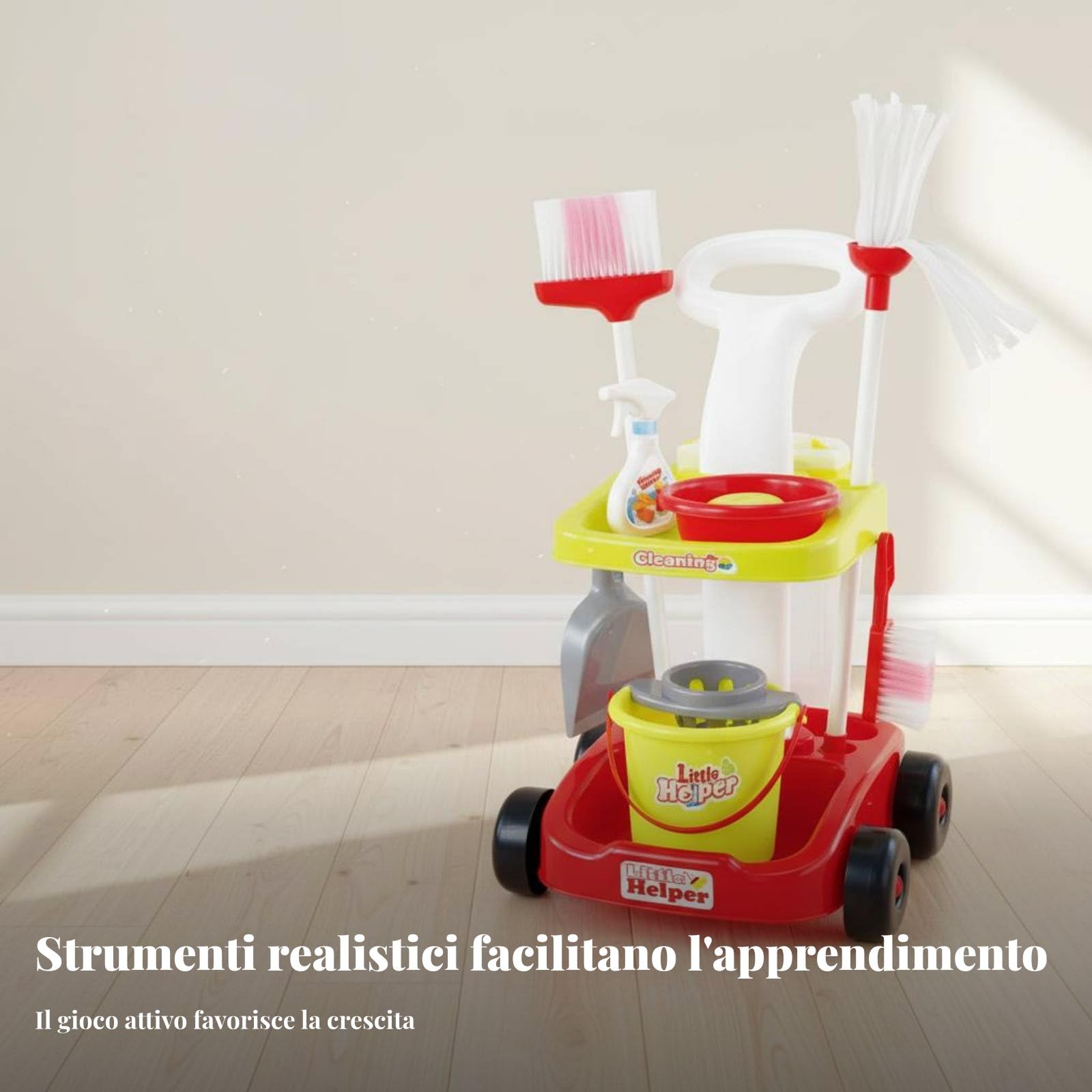 Children Set Giocattolo Pulizia Carrello Accessori Finti Plastica Solida Funzione Educativa Organizzazione Facile Adatto per Giochi di Imitazione Bambini E Attività Domestiche , 66735 Set Rosa