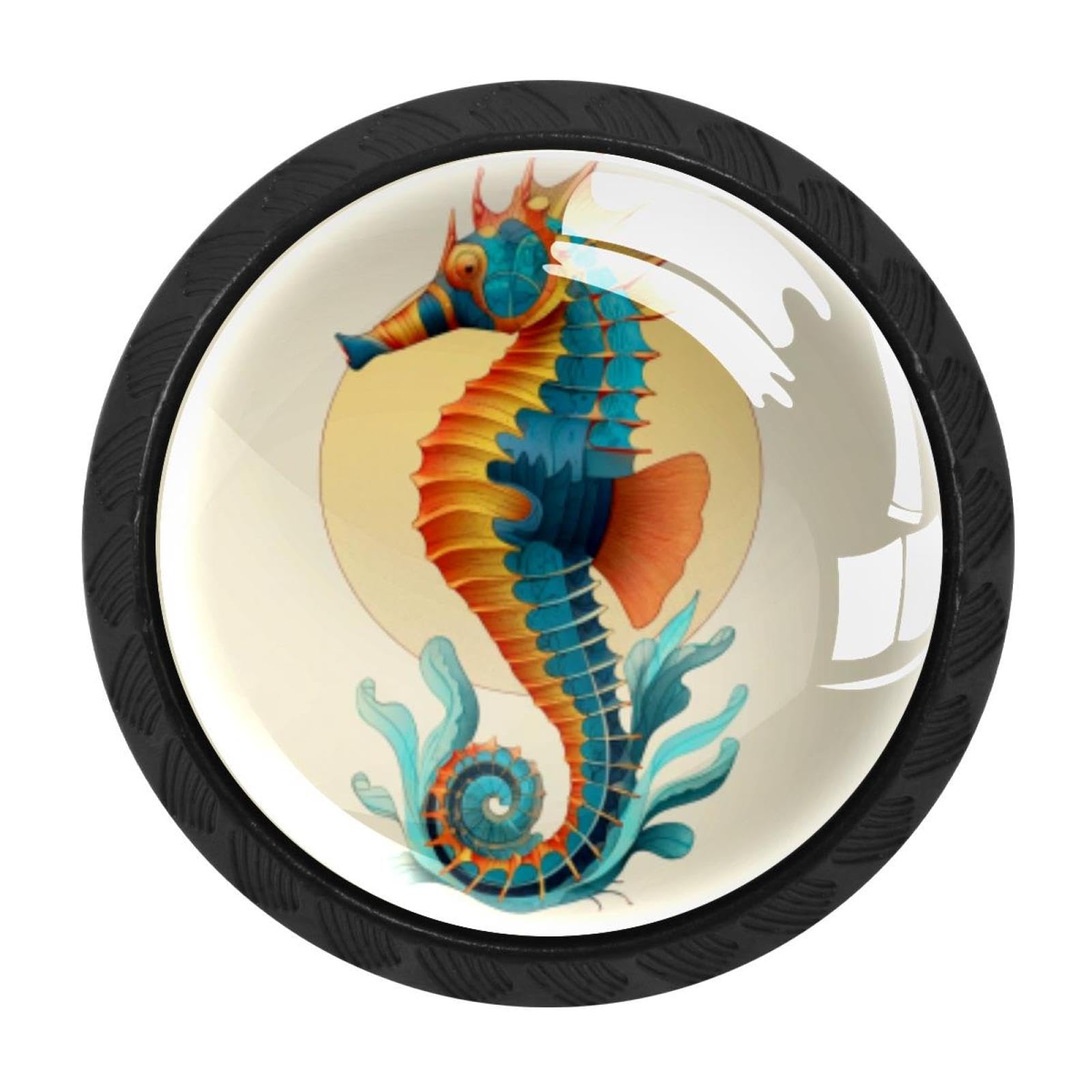 CHENZZZZ 4 Pack Cabinet Handles Black Retro Seahorse (2) Cabinet Knobs Draw