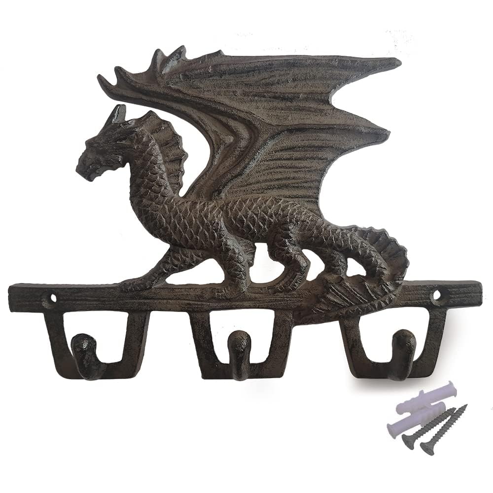 TentHome Decorative Rustic Cast Iron Wall Hook Hanger Dragon for Coat Key Hat Storage Hook (Dragon-01)