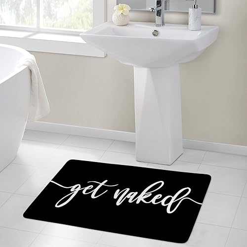 Miniatura 4 de Get Naked - Tapete de baño para baño, fuente blanca, con citas divertidas, color negro, tapete de baño de espuma viscoelástica suave, tapete