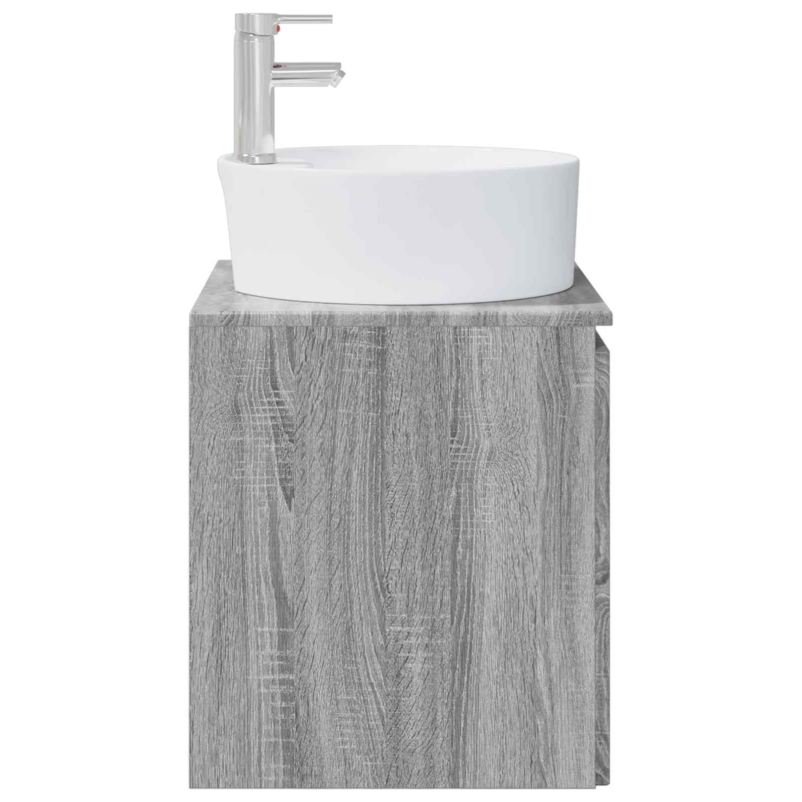 Lavabo de pared Vanity Gris Sonoma de madera 49,5 x 44,5 x 65 cm con lavabo Espacio de almacenamiento debajo del lavabo para baño pequeño