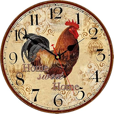 TAHEAT Farmhouse Rooster Wall Clock Battery Operated Silent Arabic Numerals Clock, Country Vintage Wall Clocks for Home/ Office/ School, 8 Inch Cover