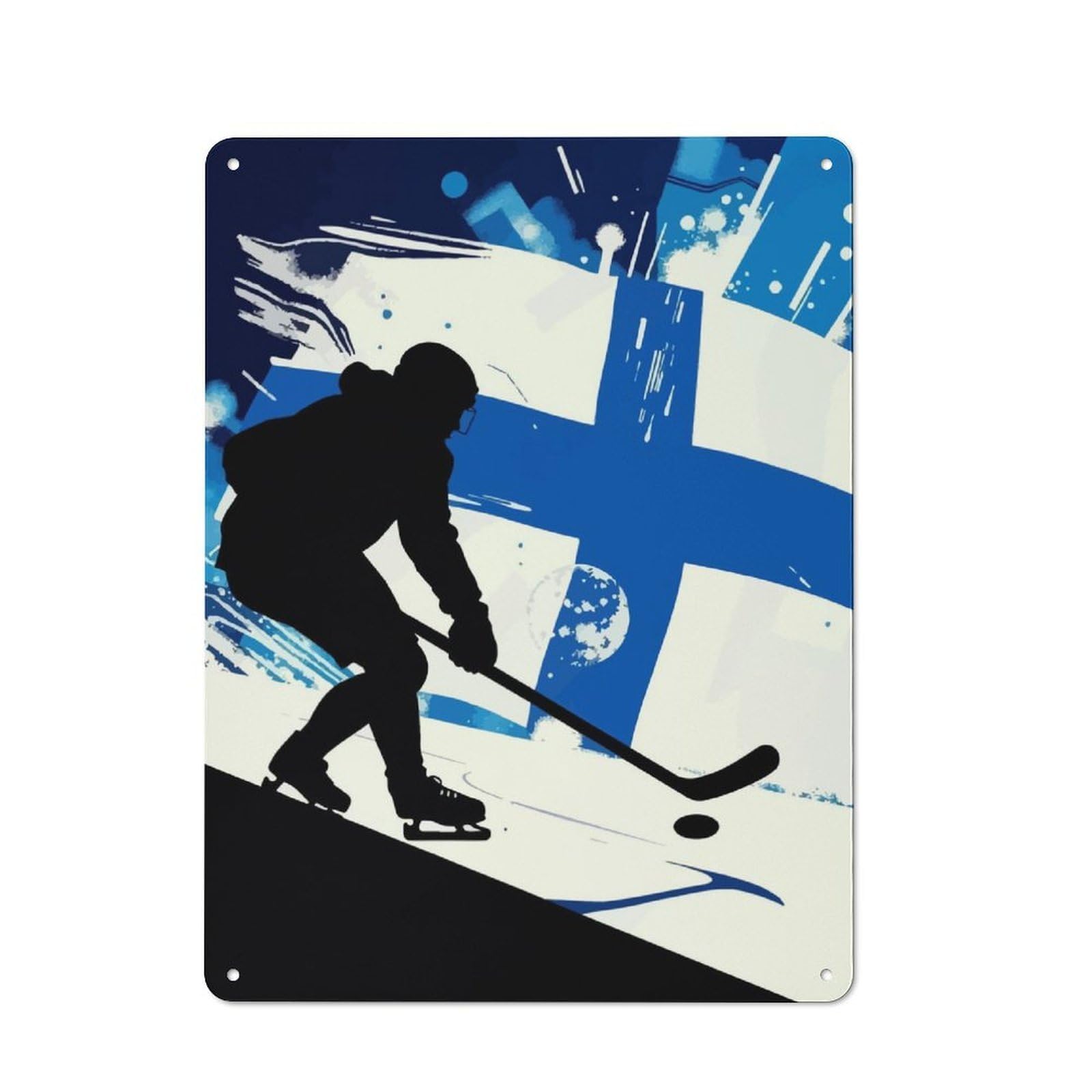 Finnish Hockey Player Silhouette Classic Metal Wall Decor 40x30cm, Metal Wall Plaque for Office, Study, Studio Or Hallway