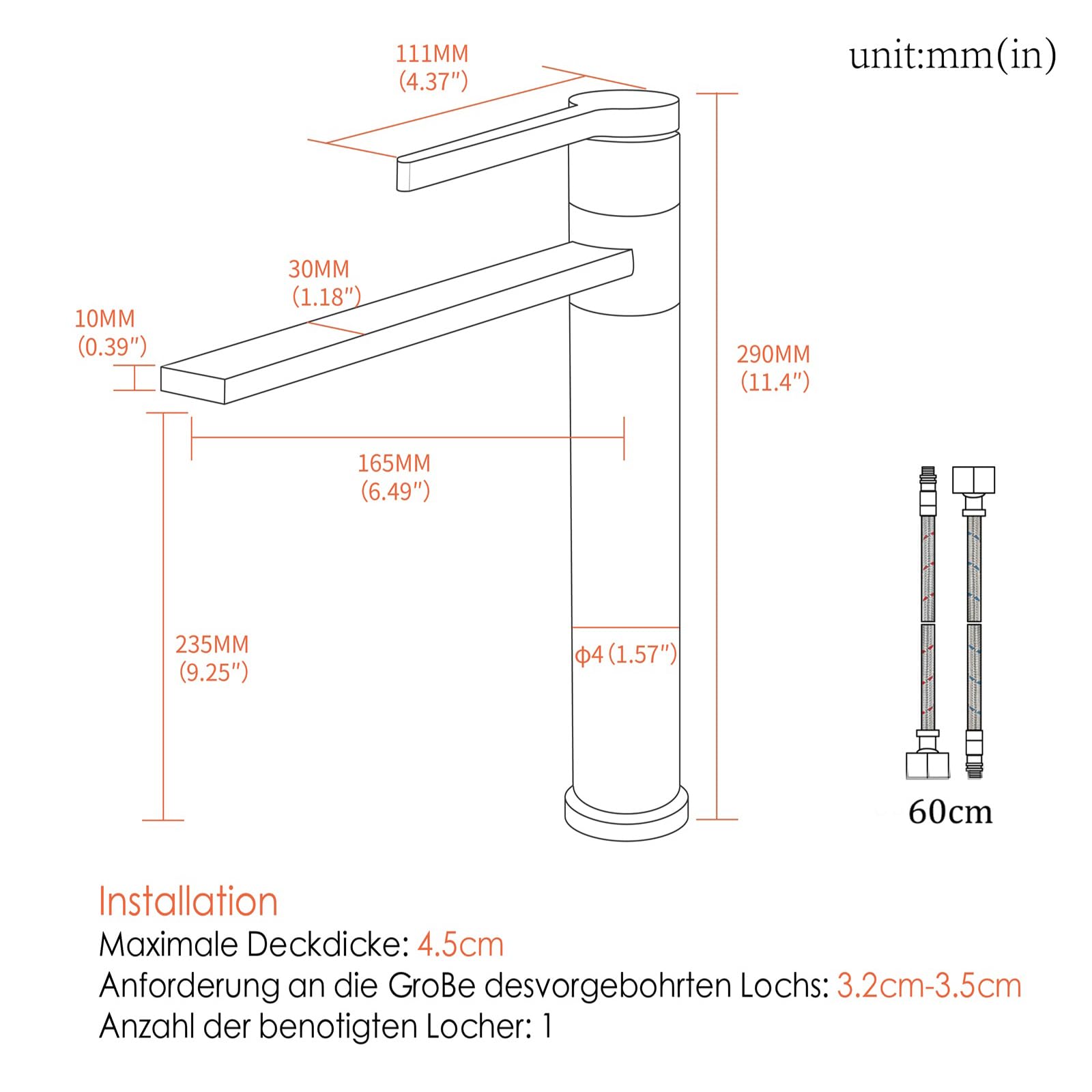 Robinet Lavabo Doré, Mitigeur Lavabo Haut Rotatif à 360°, Robinet Salle Bain Haut, Réglable Chaud et Froid, Or Brossé