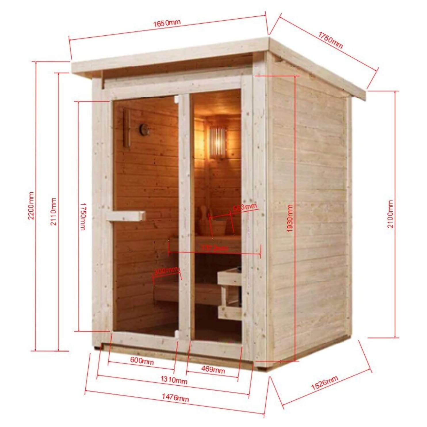 SANOTECHNIK Sauna finlandesa para exterior Helsinki, 165x175x219 cm, para 2-3 personas, horno de 4,5 kW, madera de abeto