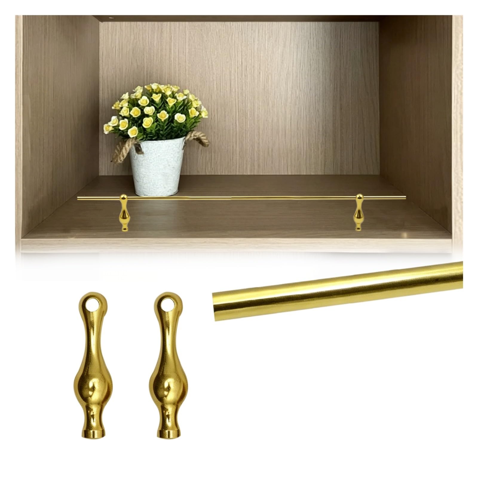 Hphdfs Gold C Detachable Shelf Rail Guard Gold 20-100Cm, Aluminum Anti-Fall Railing With 2 Spindles, Cabinet Guardrail Bar For Shoe Racks/Living Rooms/Hallways(,20Cm/7.9In)