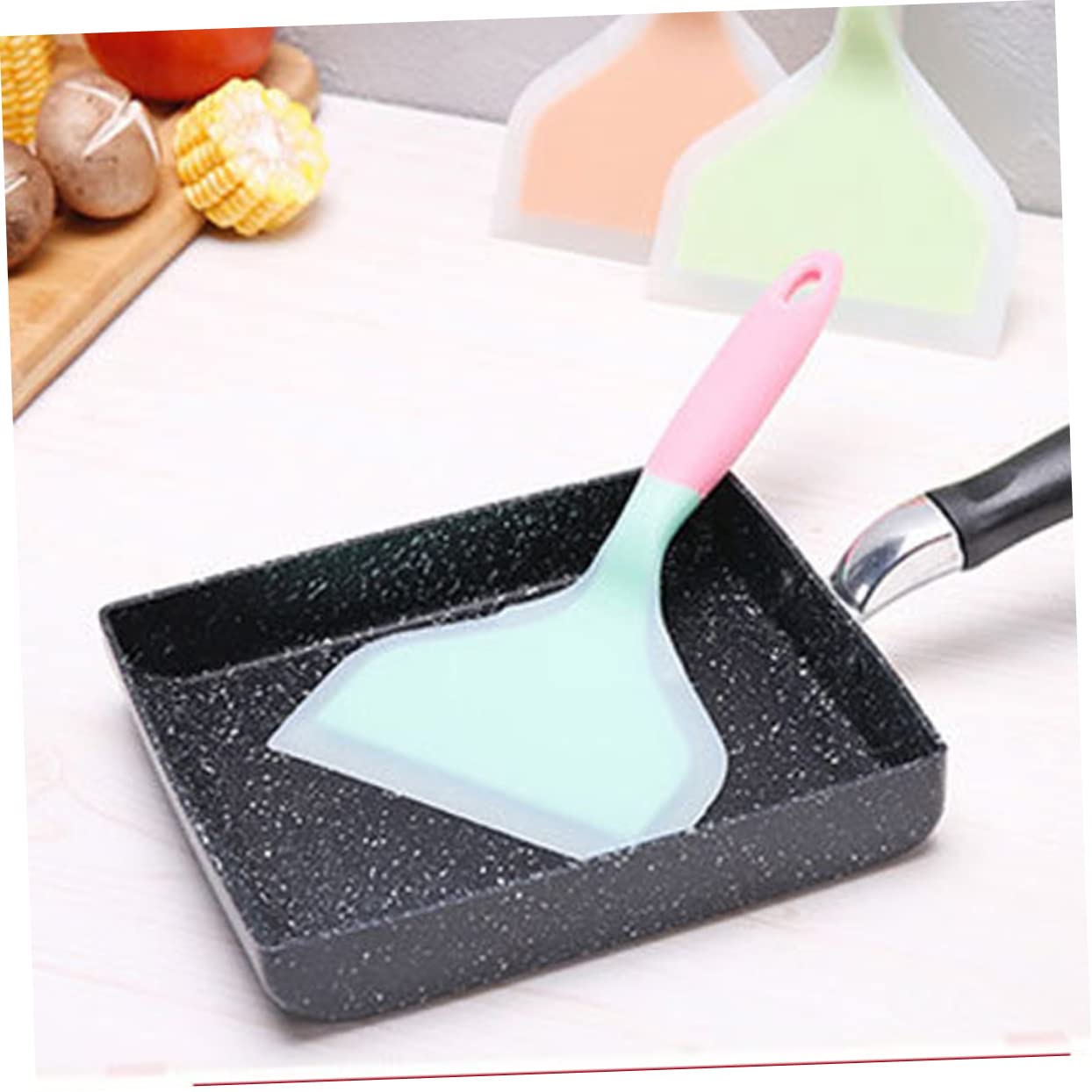 KICHOUSE 2pcs Silicone Spatula Set Non-stick Pan Turner Baking Utensil for Kitchen Cooking Random Color